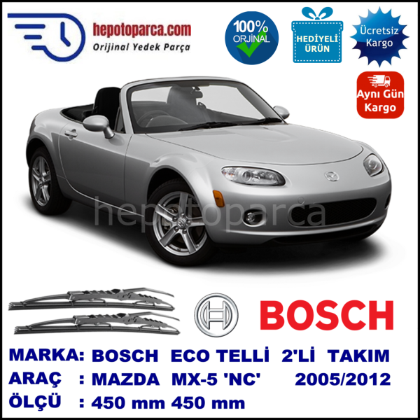 MAZDA MX-5 [NC] 07.05-... 450 / 450 mm. BOSCH ECO Telli Silecek 2'li Takım