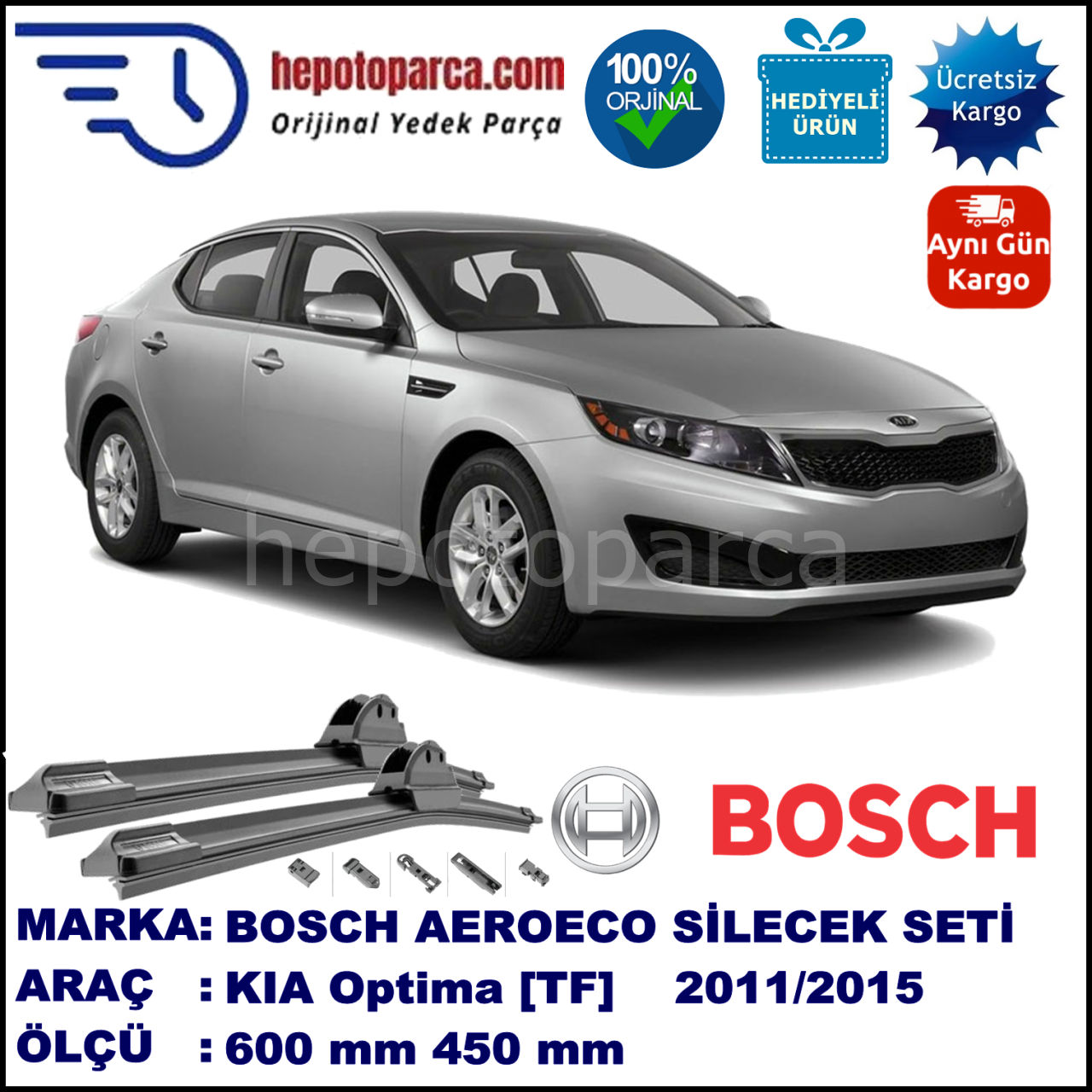 KIA Optima [TF] 09.2011-..., 600 / 450 mm. BOSCH AEROECO Aparatlı Muz Silecek