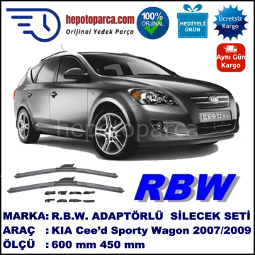 KIA Cee’d Sporty Wagon [ED/FF2] 09.2007-06.2009, 600 / 450 mm.  RBW  ADAPTÖRLÜ MUZ SİLECEK SETİ