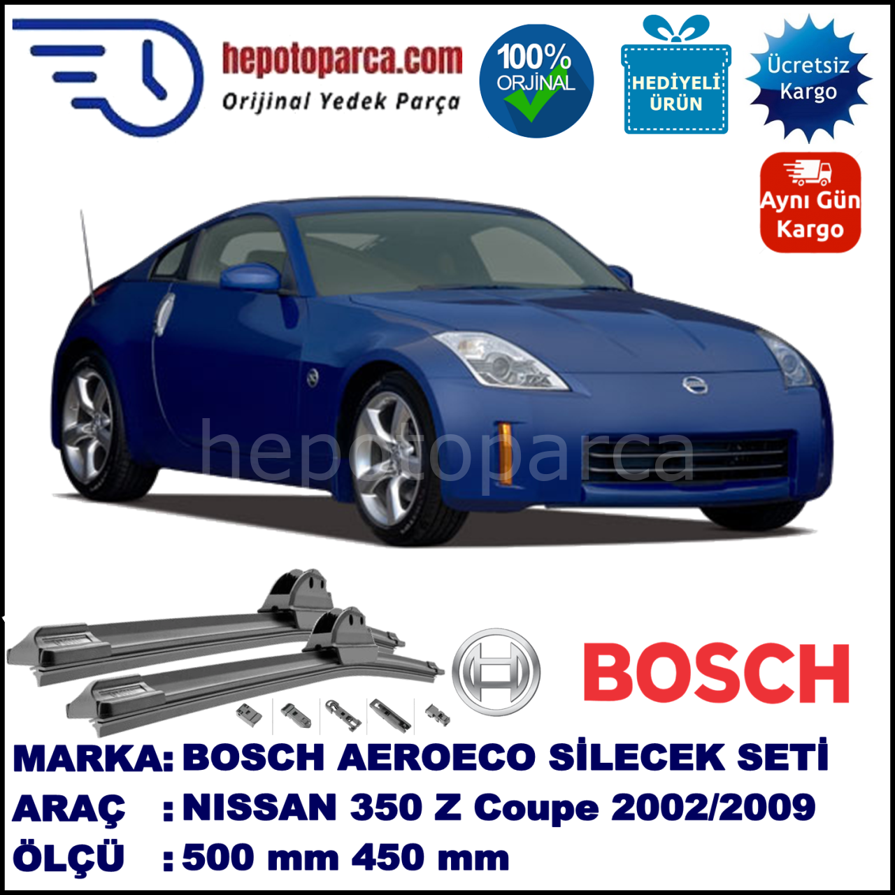 NISSAN 350 Z Coupé [Z33] 09.2002-04.2009, 500 / 450 mm. BOSCH AEROECO Aparatlı Muz Silecek