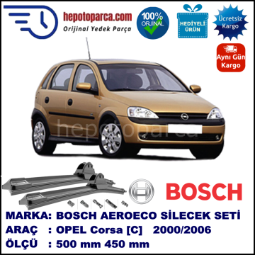 OPEL Corsa [C] 09.2000-09.2006, 500 / 450 mm. BOSCH AEROECO Aparatlı Muz Silecek