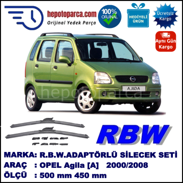 OPEL Agila [A] 06.2000-02.2008, 500 / 450 mm.  RBW  ADAPTÖRLÜ MUZ SİLECEK SETİ
