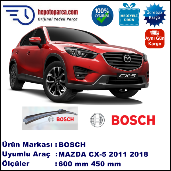 MAZDA CX-5 [KE] 12.2011-..., 600 / 450 mm. BOSCH AEROECO Aparatlı Muz Silecek