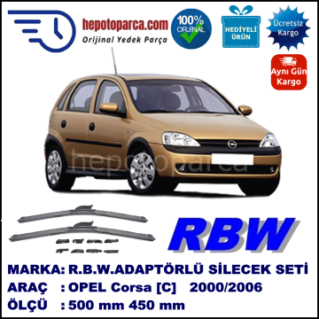 OPEL Corsa [C] 09.2000-09.2006, 500 / 450 mm.  RBW  ADAPTÖRLÜ MUZ SİLECEK SETİ