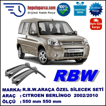 CITROEN Berlingo [M59] 11.02-03.10 550 / 550 mm. RBW Muz Silecek Seti  2'li Takım. U Kanca Uyumludur.