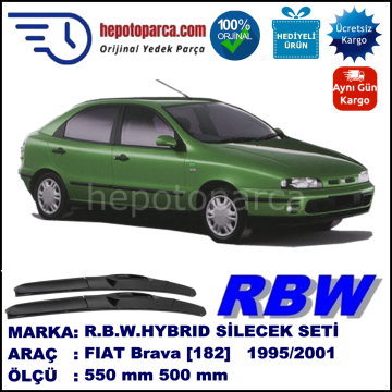FIAT Brava [182..] 10.95-09.01 550 / 500 mm. RBW Hybrid Silecek Seti. U Kanca Uyumlu Hibrit