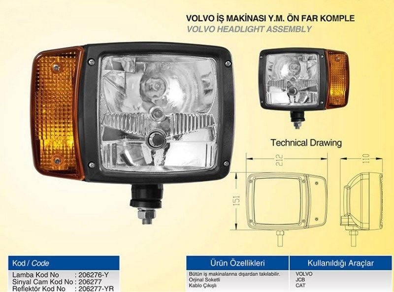 206276Y 24V İŞ MAKİNESİ YM ÖN FAR KOMPLE SAĞ