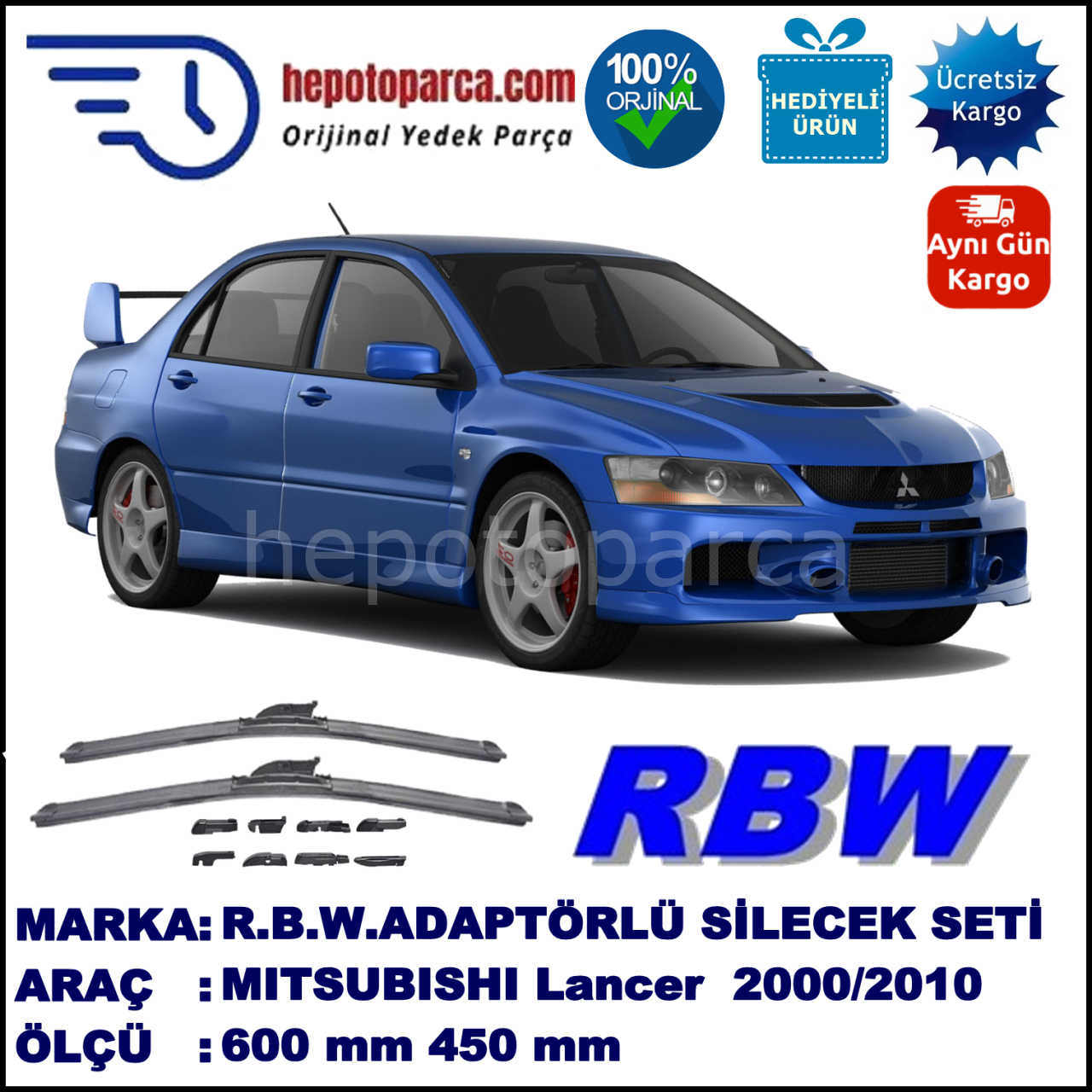 MITSUBISHI Lancer [CS/CT] 12.2000-04.2010, 600 / 450 mm.  RBW  ADAPTÖRLÜ MUZ SİLECEK SETİ
