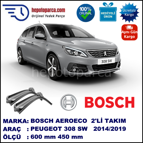 PEUGEOT 308 SW [T9] 01.2014-..., 600 / 450 mm. BOSCH AEROECO Aparatlı Muz Silecek