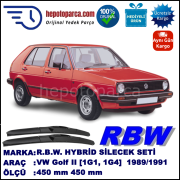 VW Golf II [19, 1G1, 1G4] 02.86-07.91 450 / 450 mm. RBW Hybrid Silecek Seti. U Kanca Uyumlu Hibrit