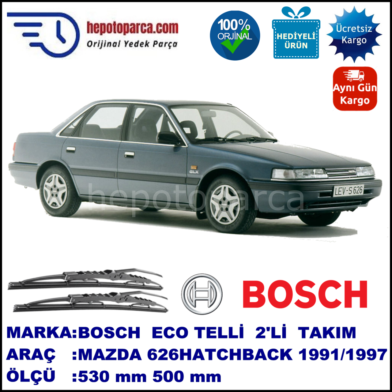 MAZDA 626 Hatchback [GE] 09.91-03.97 530 / 500 mm. BOSCH ECO Telli Silecek 2'li Takım