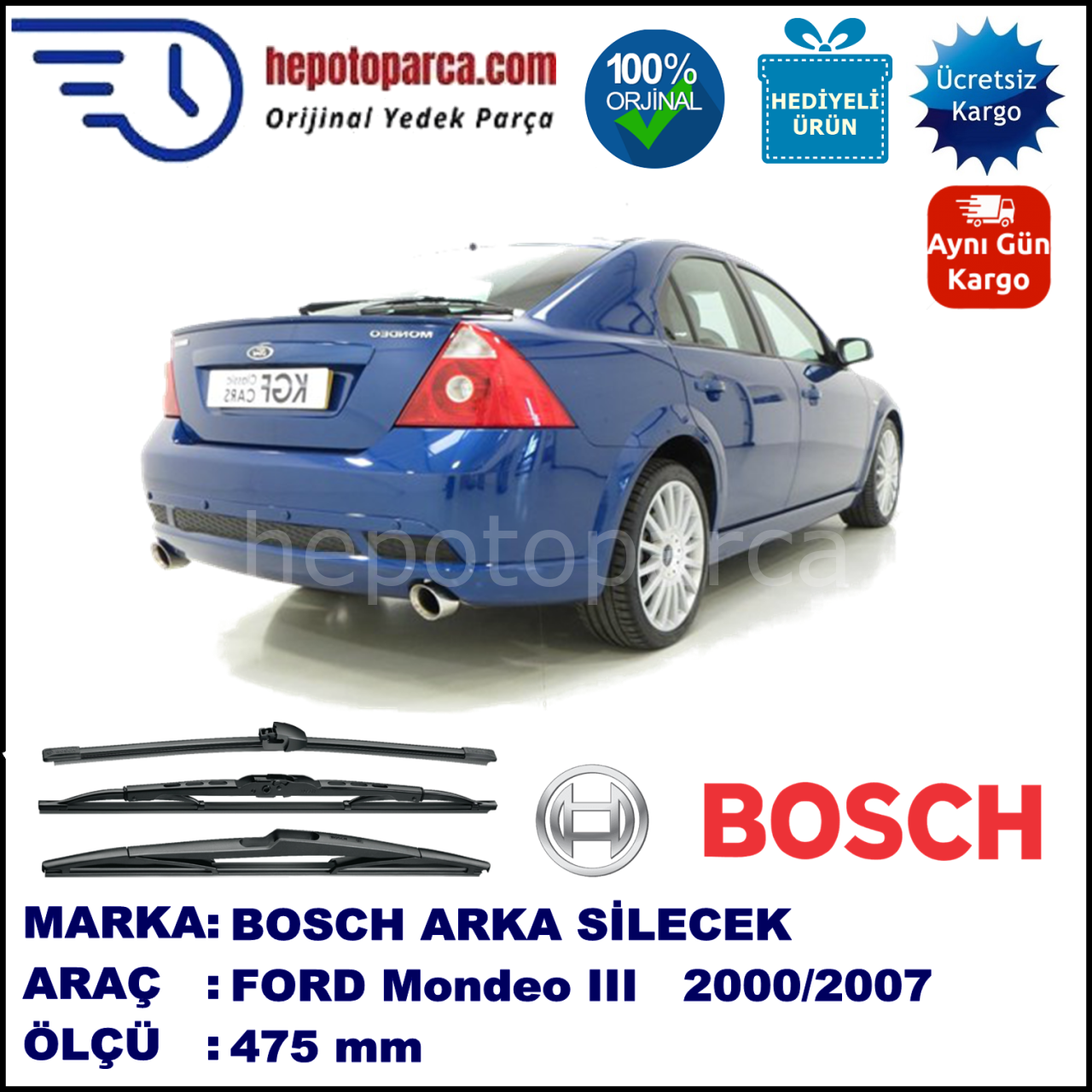 FORD Mondeo III [01] 475 mm 10.2000-03.2007 BOSCH Arka Silecek