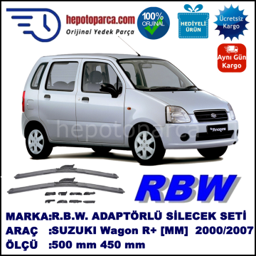 SUZUKI Wagon R+ [MM] 05.2000-..., 500 / 450 mm.  RBW  ADAPTÖRLÜ MUZ SİLECEK SETİ