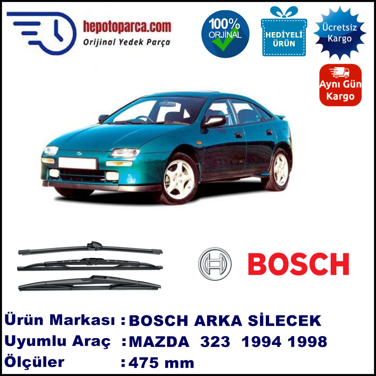 MAZDA 323 F Hatchback [BA] 475 mm 05.1994-07.1998 BOSCH Arka Silecek