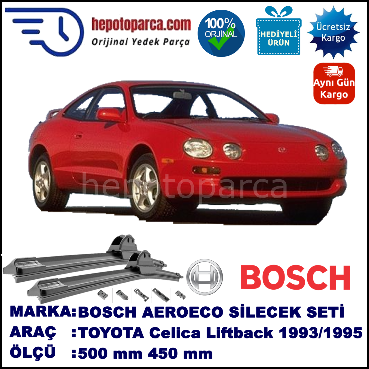 TOYOTA Celica Liftback [T20] 11.1993-08.1995, 500 / 450 mm. BOSCH AEROECO Aparatlı Muz Silecek