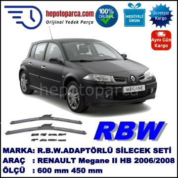 RENAULT Megane II Hatchback [BM./CM./GM./SM.] 02.06-10.08, 600 / 450 mm.  RBW  ADAPTÖRLÜ MUZ SİLECEK SETİ