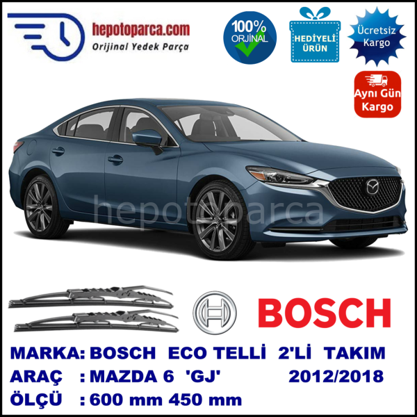 MAZDA 6 [GJ] 10.12-... 600 / 450 mm. BOSCH ECO Telli Silecek 2'li Takım