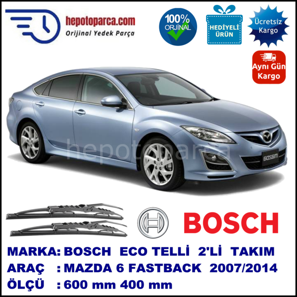 MAZDA 6 Fastback [GH] 08.07-... 600 / 400 mm. BOSCH ECO Telli Silecek 2'li Takım
