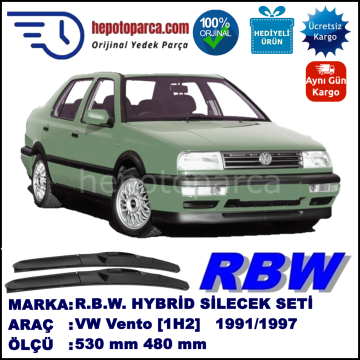 VW Vento [1H2] 11.91-12.97 530 / 480 mm. RBW Hybrid Silecek Seti. U Kanca Uyumlu Hibrit