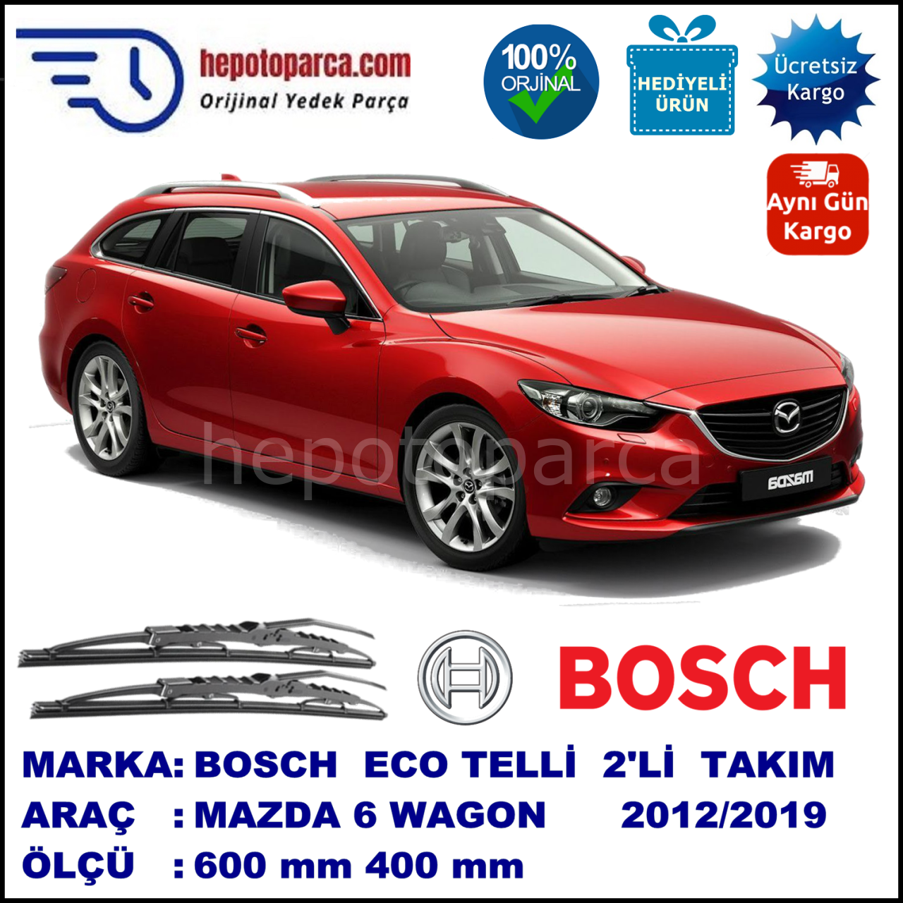 MAZDA 6 Wagon [GJ] 10.12-... 600 / 450 mm. BOSCH ECO Telli Silecek 2'li Takım
