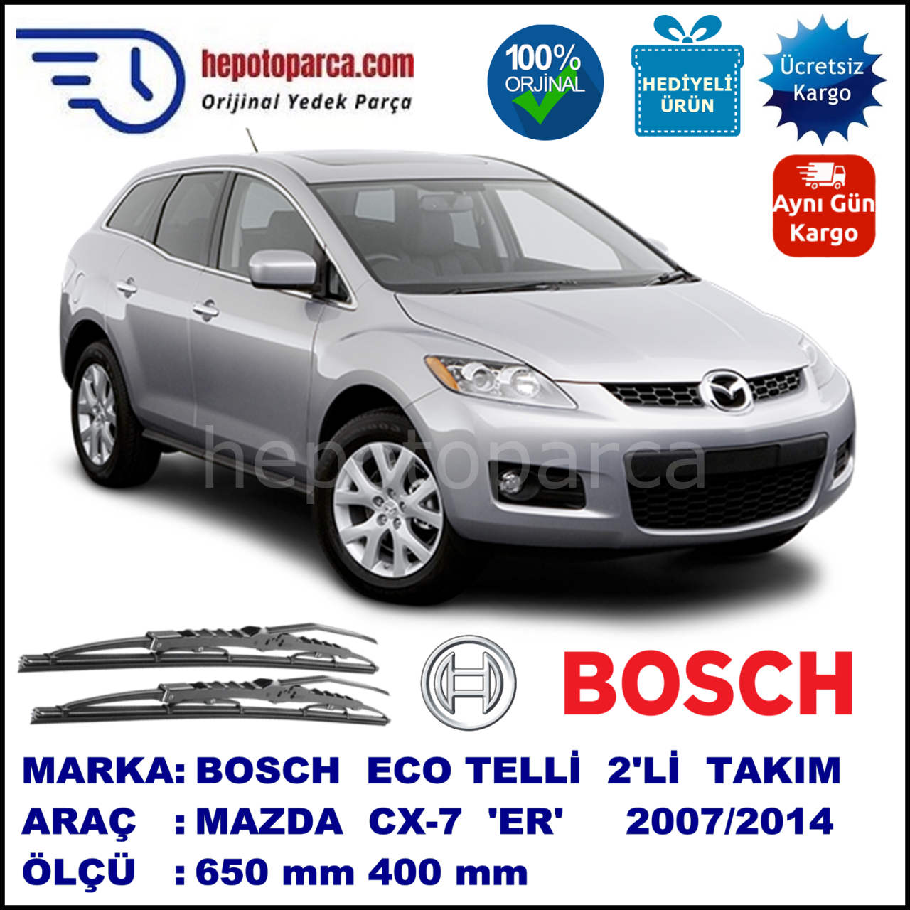 MAZDA CX-7 [ER] 05.07-... 650 / 400 mm. BOSCH ECO Telli Silecek 2'li Takım