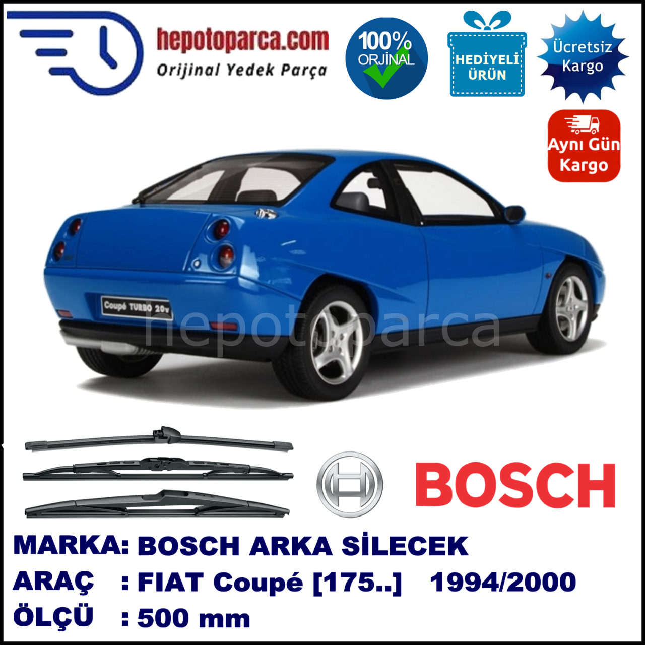 FIAT Coupé [175..] 500 mm 02.1994-09.2000 BOSCH Arka Silecek