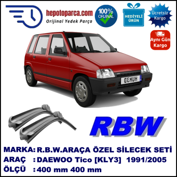 DAEWOO Tico [KLY3] 06.91-01.05 400 / 400 mm. RBW Muz Silecek Seti  2'li Takım. U Kanca Uyumludur.
