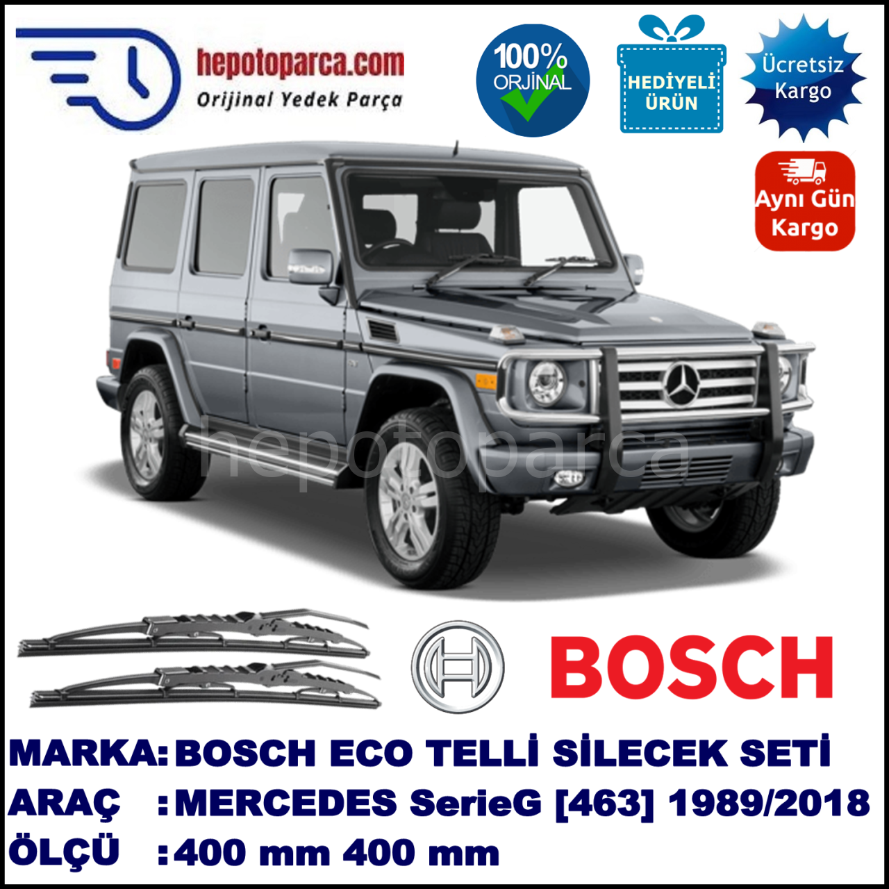 MERCEDES-BENZ Serie G [463] 09.89-... 400 / 400 mm. BOSCH ECO Telli Silecek 2'li Takım