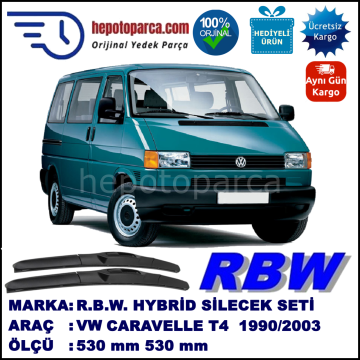 VW Caravelle T4 [70, 7D] 09.90-06.03 530 / 530 mm. RBW Hybrid Silecek Seti. U Kanca Uyumlu Hibrit