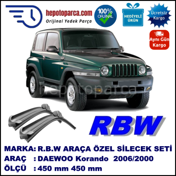 DAEWOO Korando [KJ] 07.96-12.00 450 / 450 mm. RBW Muz Silecek Seti  2'li Takım. U Kanca Uyumludur.