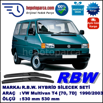 VW Multivan T4 [70, 7D] 09.90-06.03 530 / 530 mm. RBW Hybrid Silecek Seti. U Kanca Uyumlu Hibrit
