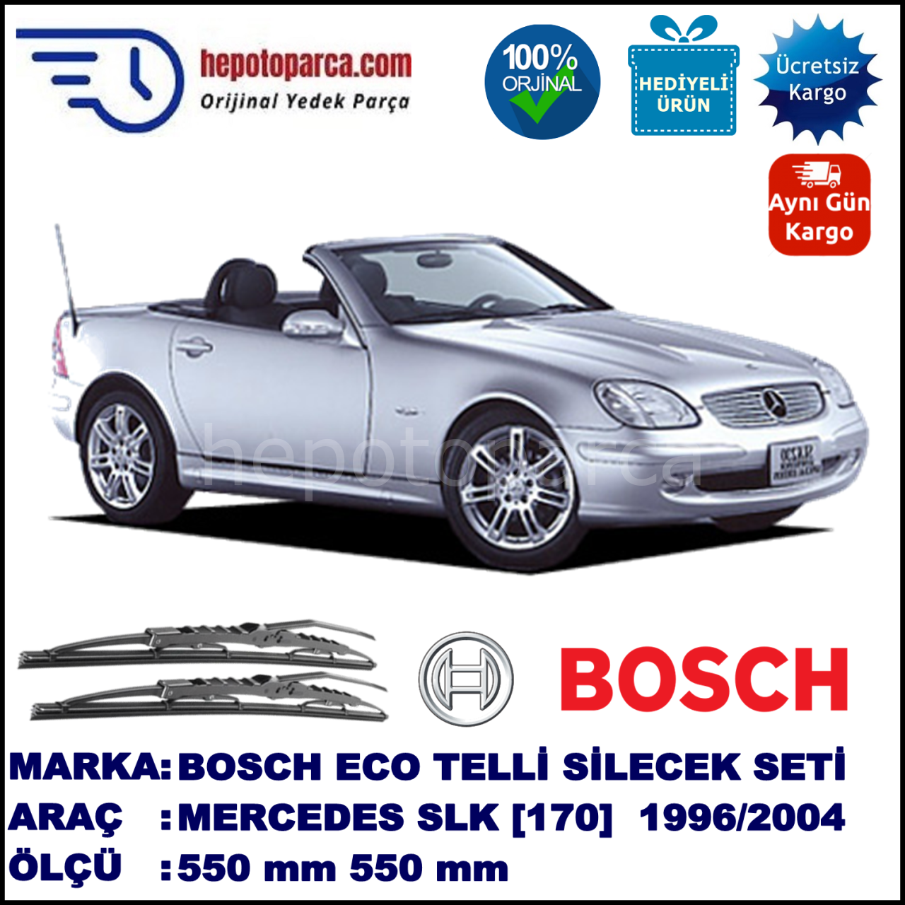 MERCEDES-BENZ Serie SLK [170] 09.96-03.04 550 / 550 mm. BOSCH ECO Telli Silecek 2'li Takım