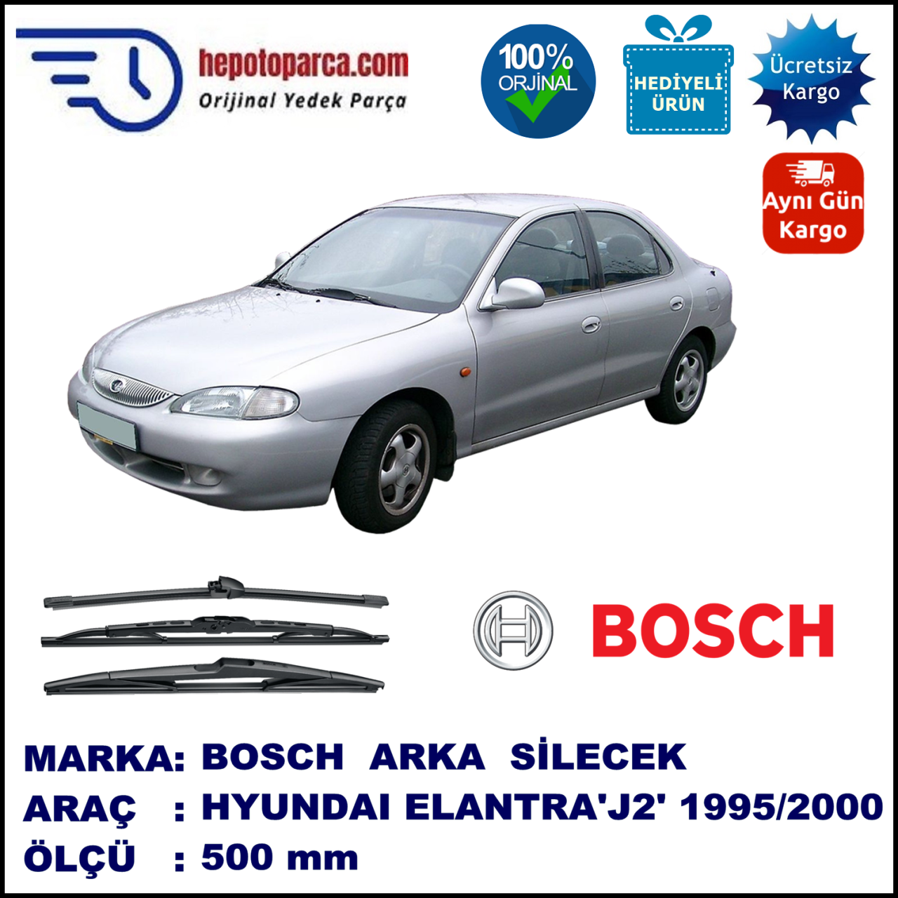 HYUNDAI Elantra [J2] 500 mm 05.1995-09.2000 BOSCH Arka Silecek