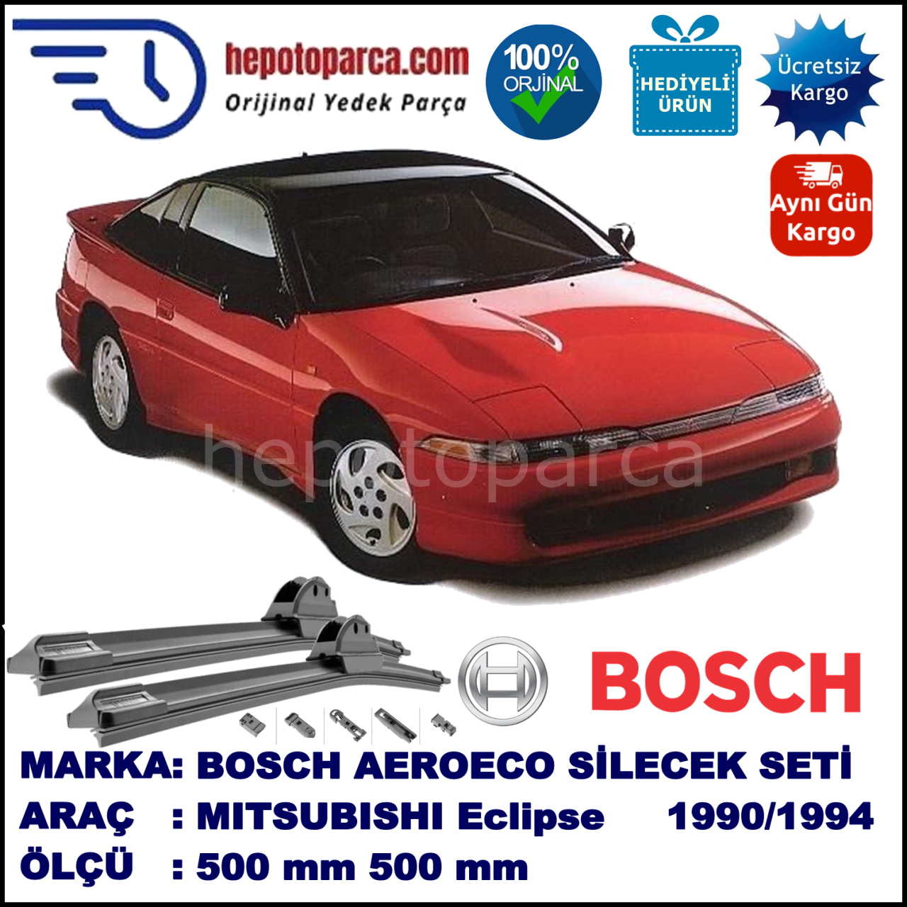 MITSUBISHI Eclipse [D2/3] 01.1990-03.1994, 500 / 470 mm. BOSCH AEROECO Aparatlı Muz Silecek