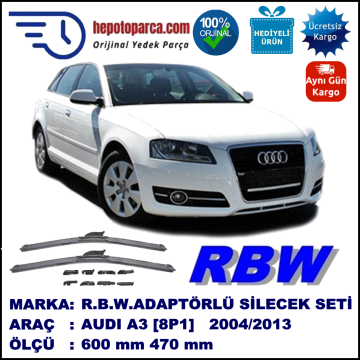 AUDI A3 [8P1] 12.2004-03.2013, 600 / 470 mm.  RBW  ADAPTÖRLÜ MUZ SİLECEK SETİ