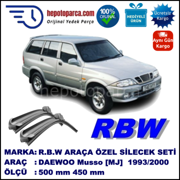 DAEWOO Musso [MJ] 07.93-12.00 500 / 450 mm. RBW Muz Silecek Seti  2'li Takım. U Kanca Uyumludur.