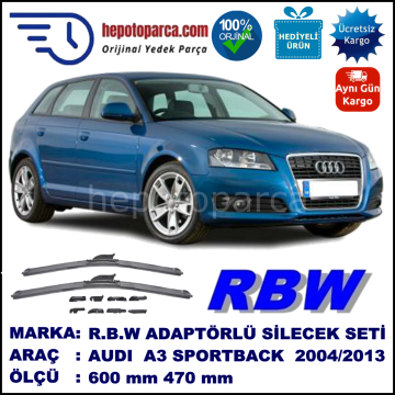 AUDI A3 Sportback [8PA] 12.2004-03.2013, 600 / 470 mm.  RBW  ADAPTÖRLÜ MUZ SİLECEK SETİ