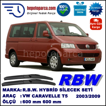 VW Caravelle T5 [7H] 02.03-11.09 600 / 600 mm. RBW Hybrid Silecek Seti. U Kanca Uyumlu Hibrit