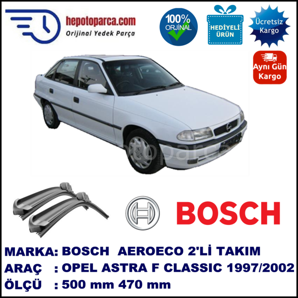 OPEL Astra Classic [F-Classic] 09.1997-08.1902, 500 / 470 mm. BOSCH AEROECO Aparatlı Muz Silecek