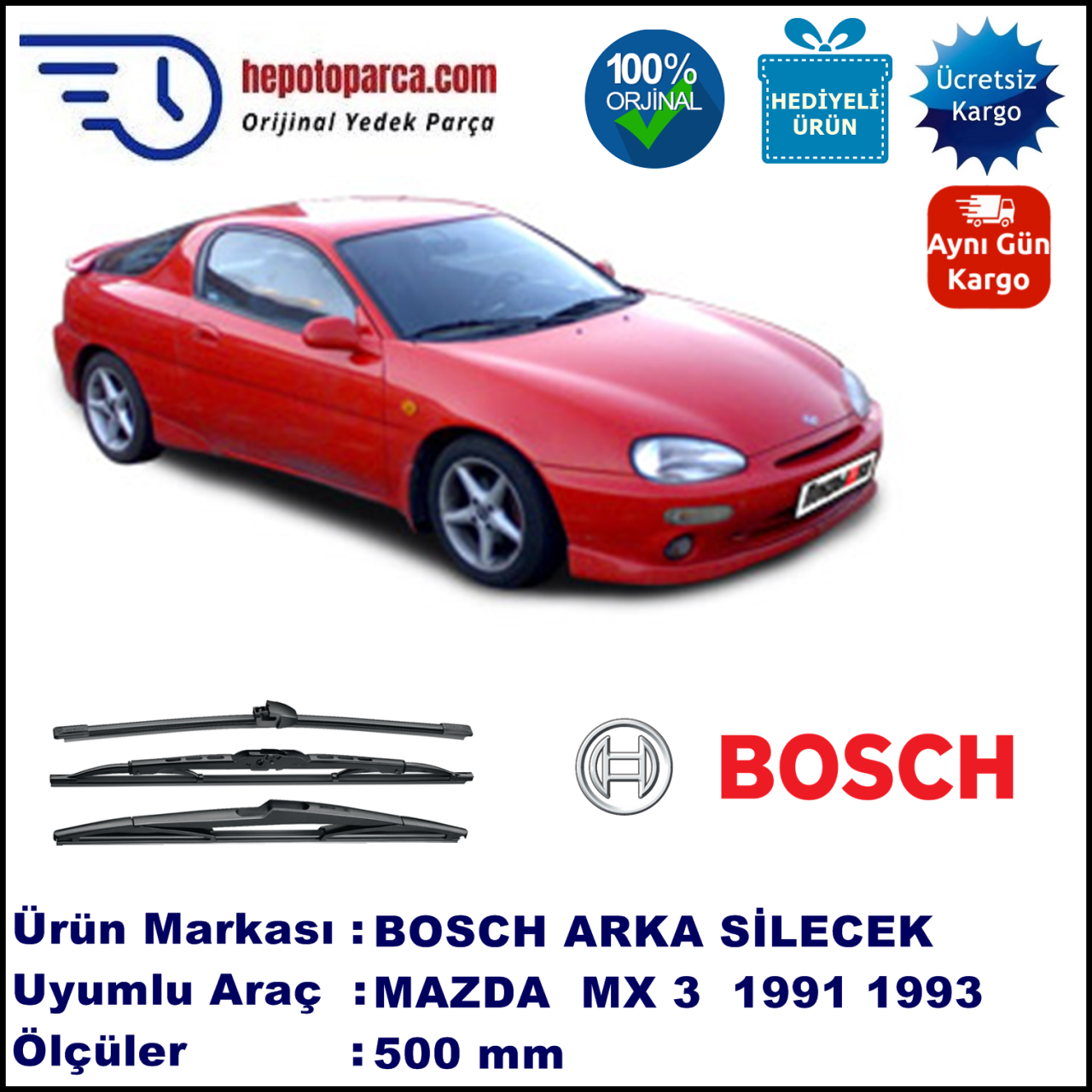 MAZDA MX-3 [EC] 500 mm 05.1991-10.1993 BOSCH Arka Silecek