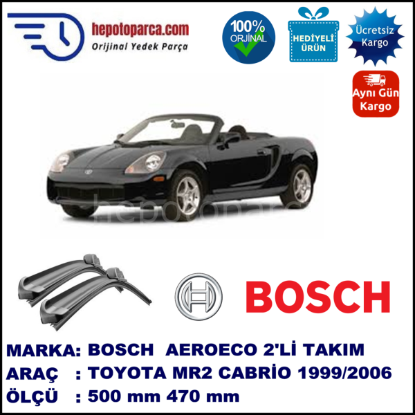 TOYOTA MR2 Cabrio [W3] 12.1999-05.2006, 500 / 470 mm. BOSCH AEROECO Aparatlı Muz Silecek