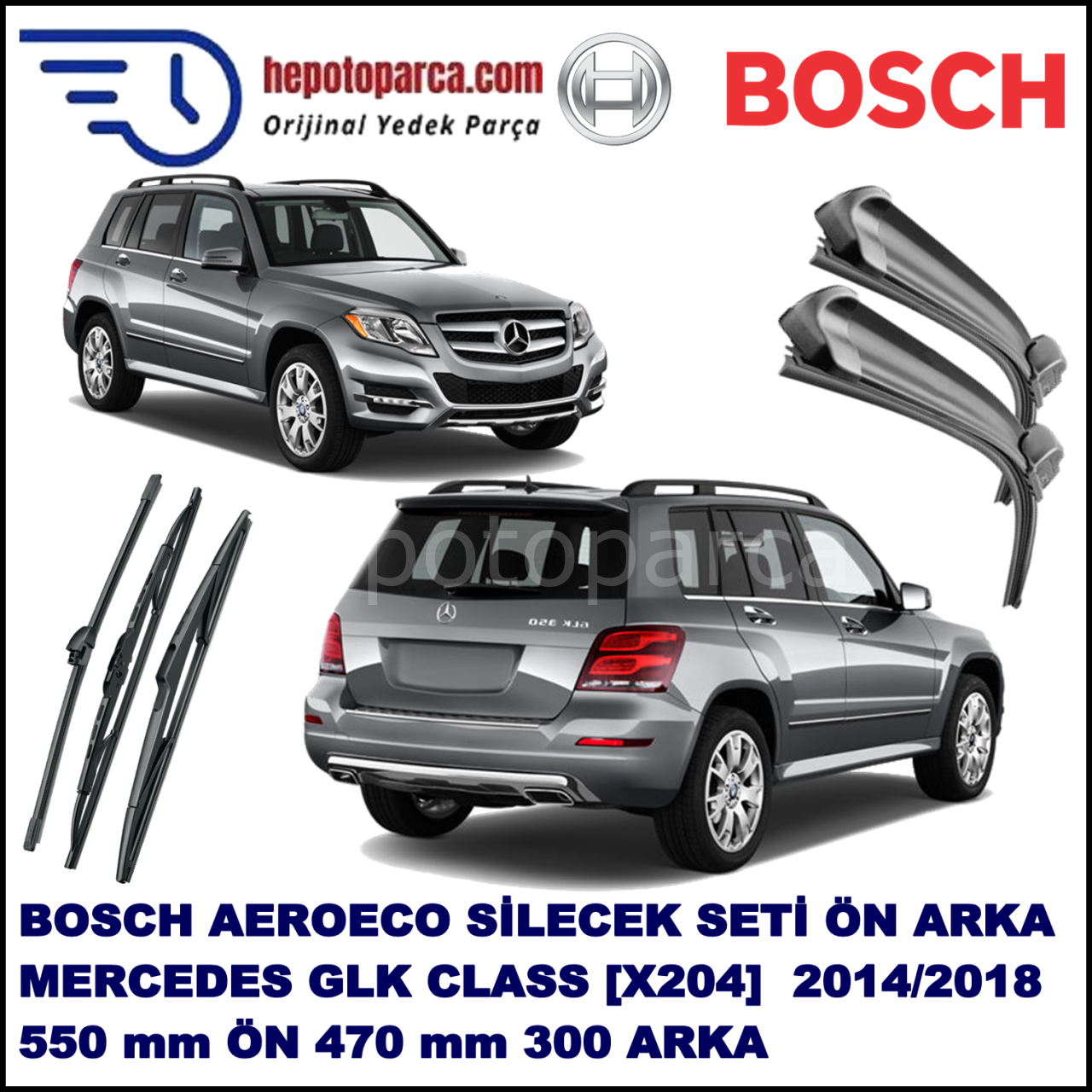 MERCEDES-BENZ Serie GLK [204] 02,2014-,,, Bosch Aeroeco Ön ve Arka Silecek Takımı