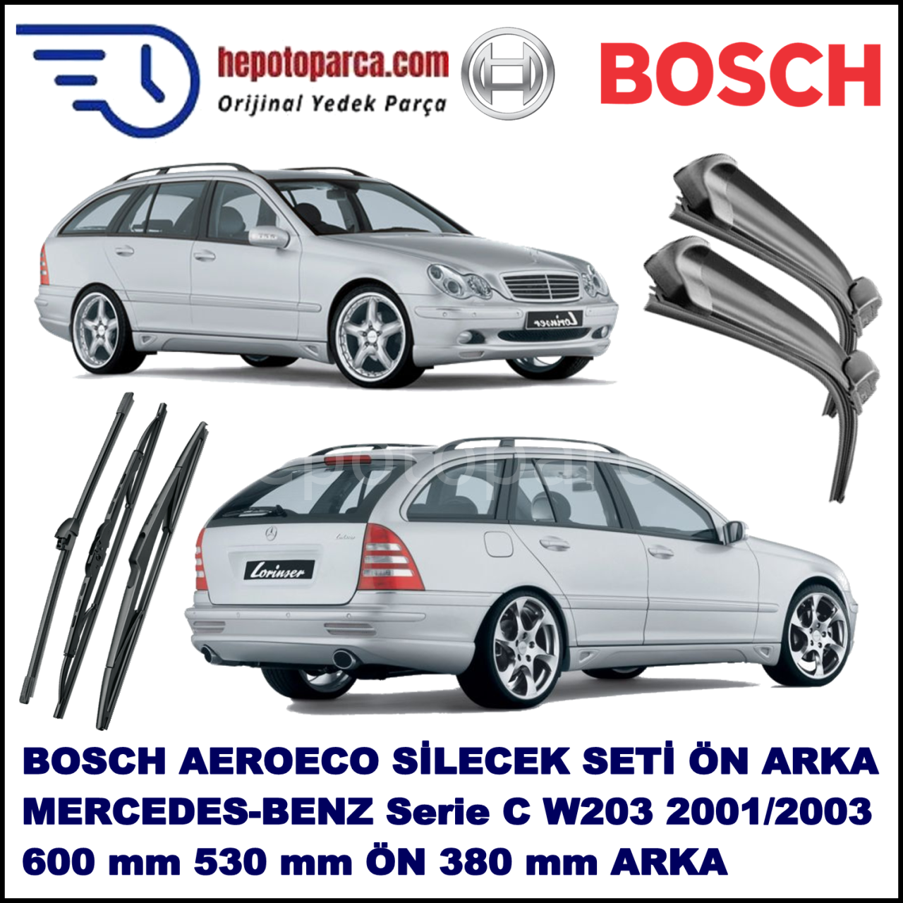 MERCEDES-BENZ Serie C (T-Modell) [203] 01,2001-06,2003 Bosch Aeroeco Ön ve Arka Silecek Takımı