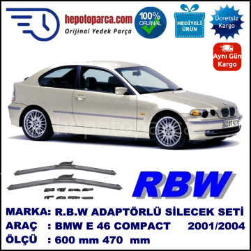 BMW Serie 3 Compact [E 46] 06.2001-12.2004, 600 / 470 mm.  RBW  ADAPTÖRLÜ MUZ SİLECEK SETİ
