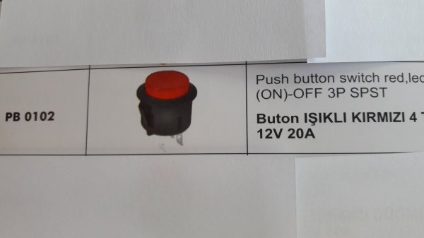 BUTON IŞIKLI KIRMIZI 12V 20A