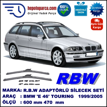 BMW Serie 3 Touring [E 46] 10.1999-09.2005, 600 / 470 mm.  RBW  ADAPTÖRLÜ MUZ SİLECEK SETİ