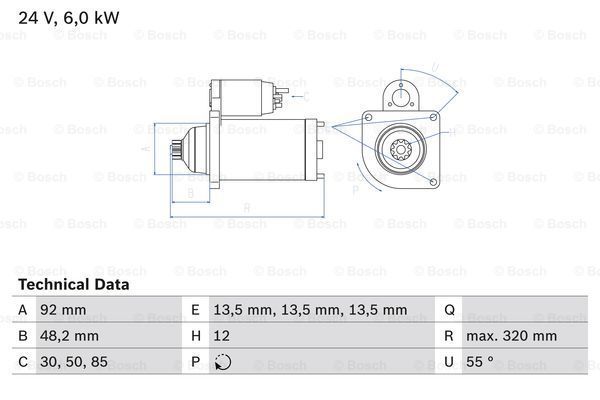BOSCH_0001261071 Marş Motoru daf  soketli str 8150   str 8306 PAI 2015154; DAF 2015154