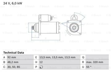 BOSCH_0001261071 Marş Motoru daf  soketli str 8150   str 8306 PAI 2015154; DAF 2015154