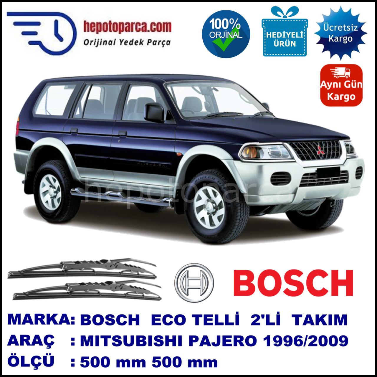 MITSUBISHI Pajero Sport [K] 07.96-02.09 500 / 500 mm. BOSCH ECO Telli Silecek 2'li Takım