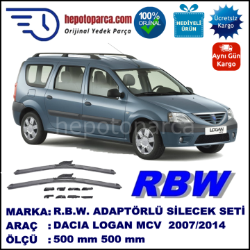 DACIA Logan MCV [KS/FS] 01.2007-..., 500 / 500 mm.  RBW  ADAPTÖRLÜ MUZ SİLECEK SETİ
